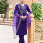 Velvet Sequins, Embroidery and Embroidery Lace Straight Kurta with Pant & Dupatta