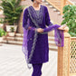 Velvet Sequins, Embroidery and Embroidery Lace Straight Kurta with Pant & Dupatta
