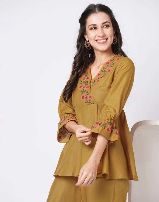 Cotton Blend Printed V-Neck Co-ord Set