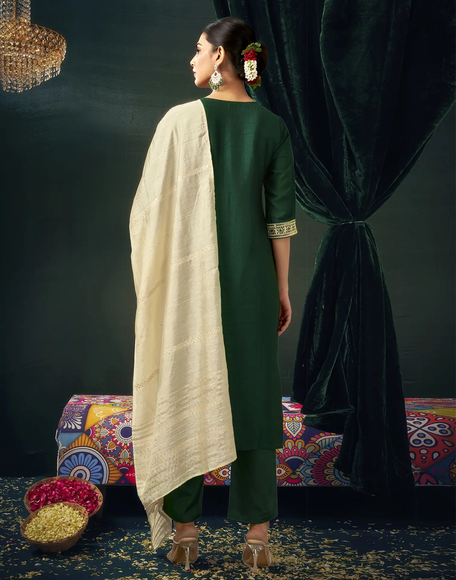 Vichitra Silk Embroidered Straight 3 Piece Kurta Set