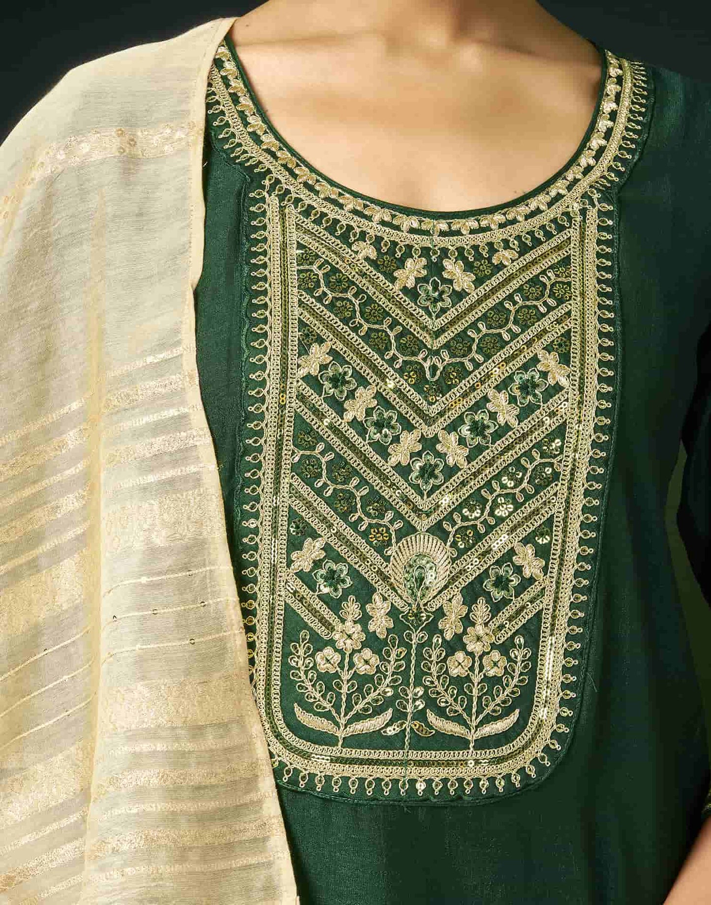 Silk Blend Embroidered Straight Kurta with Pant & Dupatta