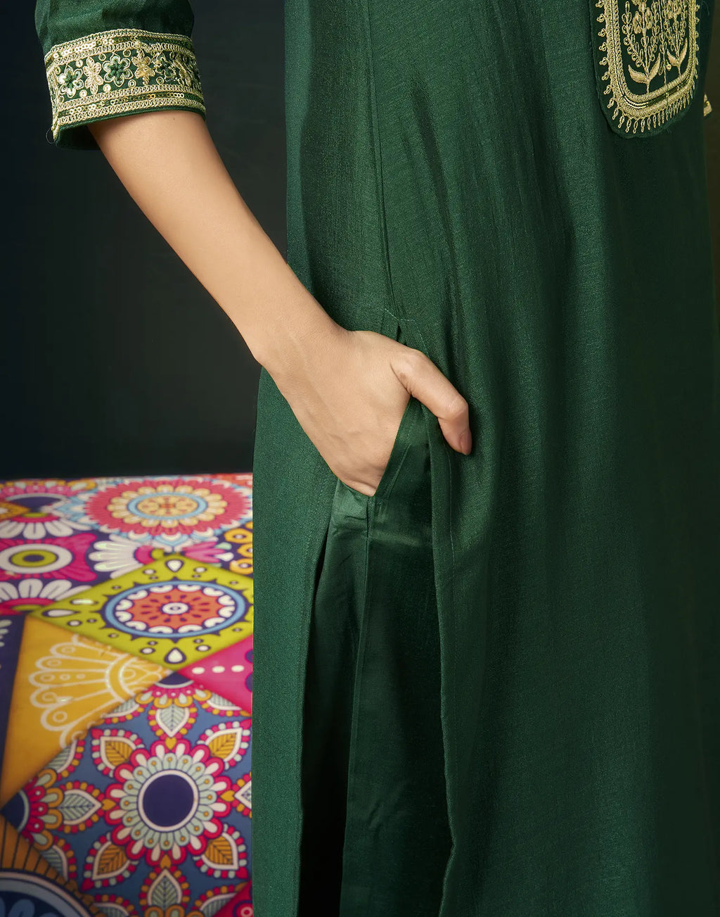 Vichitra Silk Embroidered Straight 3 Piece Kurta Set