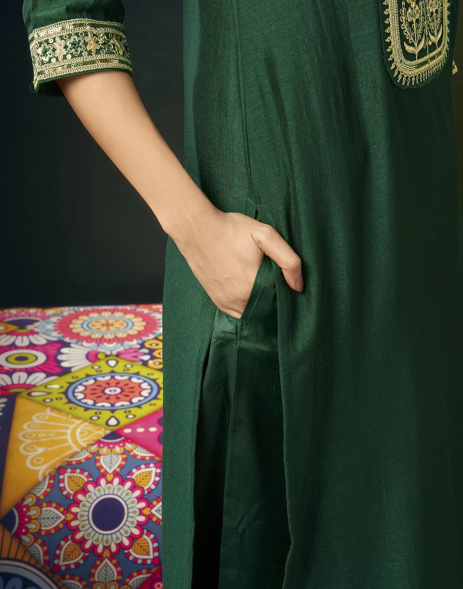 Vichitra Silk Embroidered Straight 3 Piece Kurta Set
