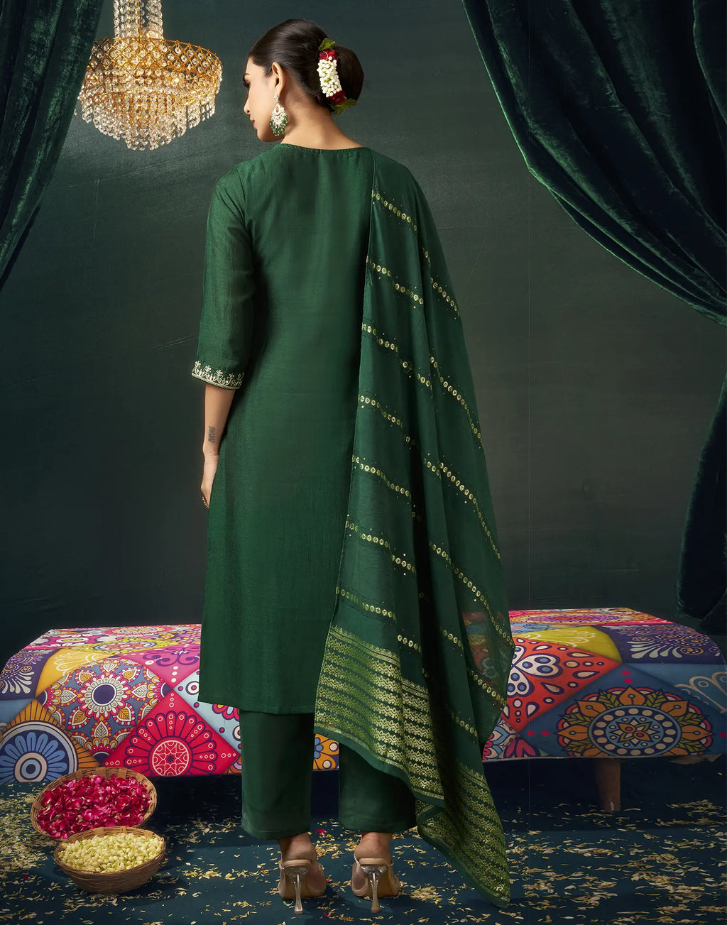 Vichitra Silk Embroidered Straight 3 Piece Kurta Set