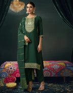 Vichitra Silk Embroidered Straight 3 Piece Kurta Set