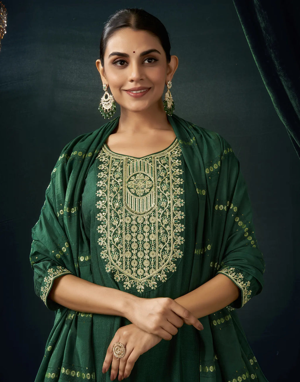Vichitra Silk Embroidered Straight 3 Piece Kurta Set