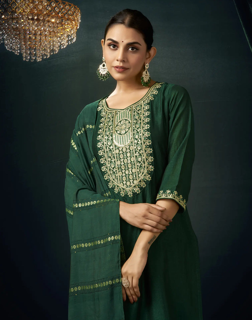 Vichitra Silk Embroidered Straight 3 Piece Kurta Set
