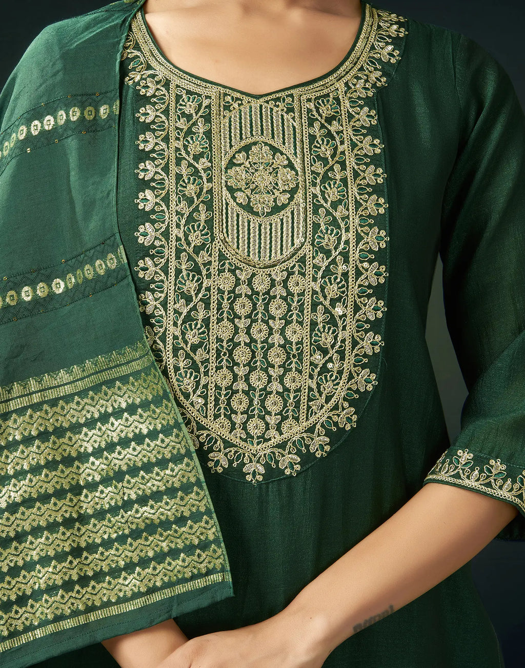 Vichitra Silk Embroidered Straight 3 Piece Kurta Set