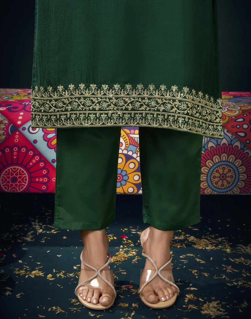 Vichitra Silk Embroidered Straight 3 Piece Kurta Set