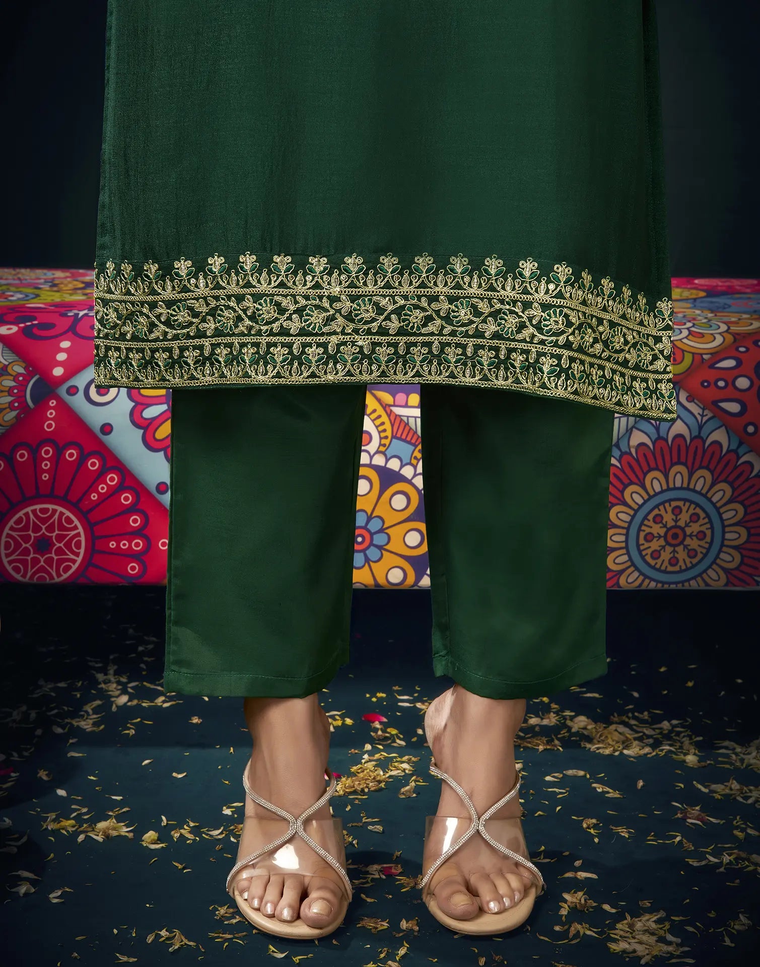 Vichitra Silk Embroidered Straight 3 Piece Kurta Set