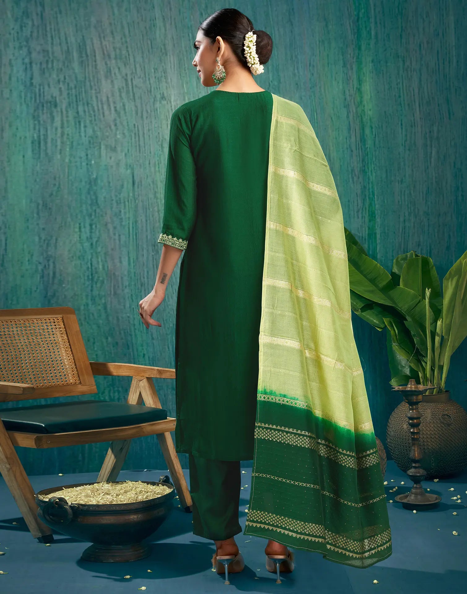 Vichitra Silk Embroidered Straight 3 Piece Kurta Set