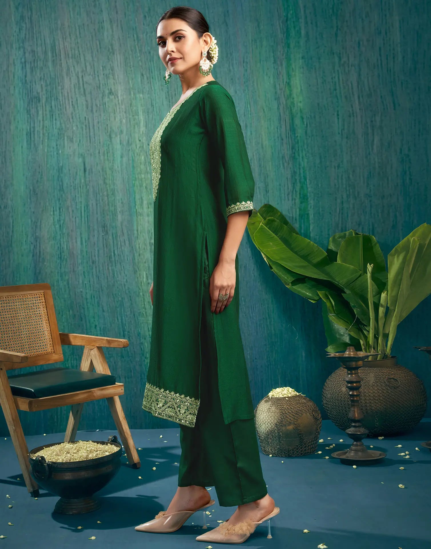 Vichitra Silk Embroidered Straight 3 Piece Kurta Set