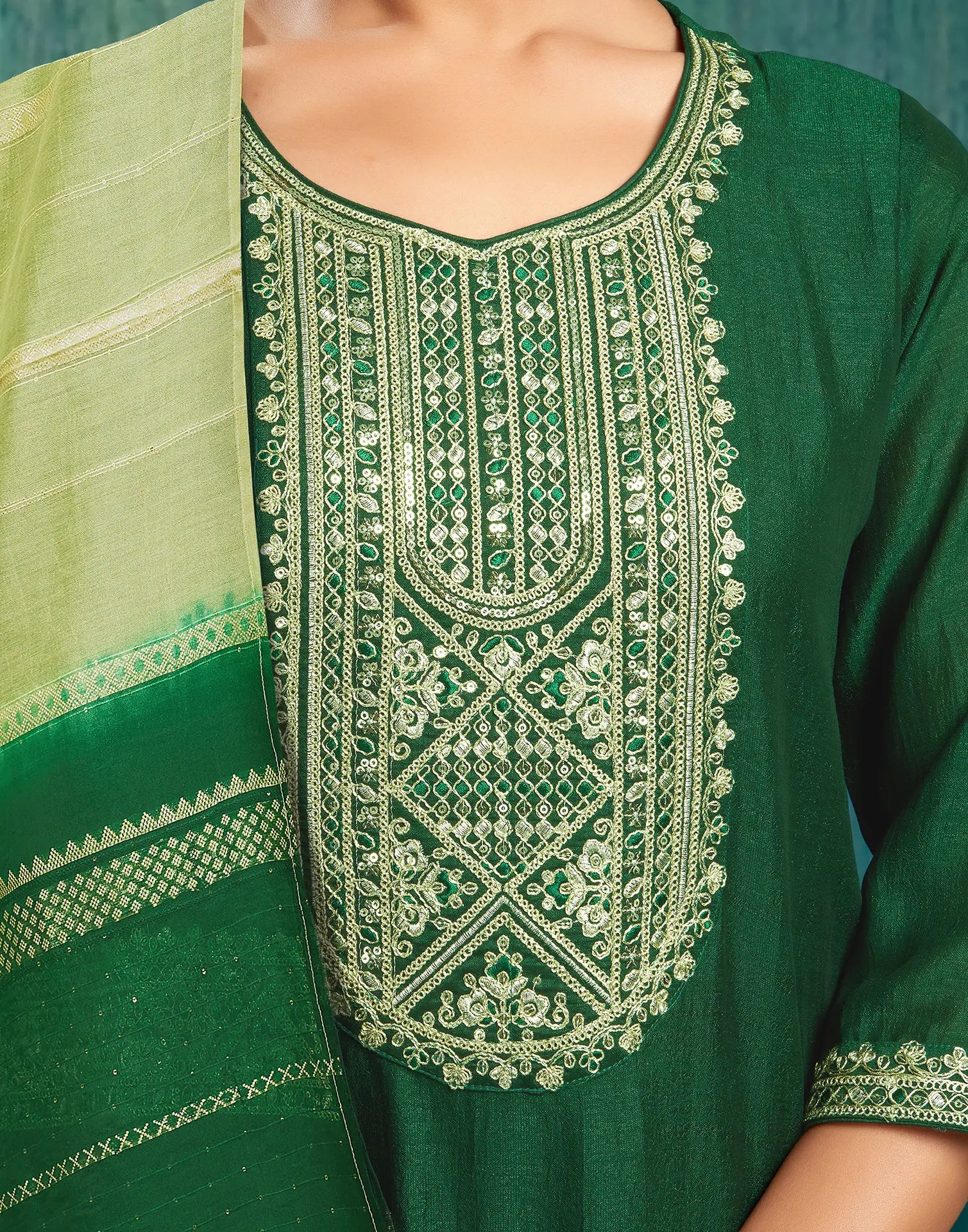Vichitra Silk Embroidered Straight 3 Piece Kurta Set