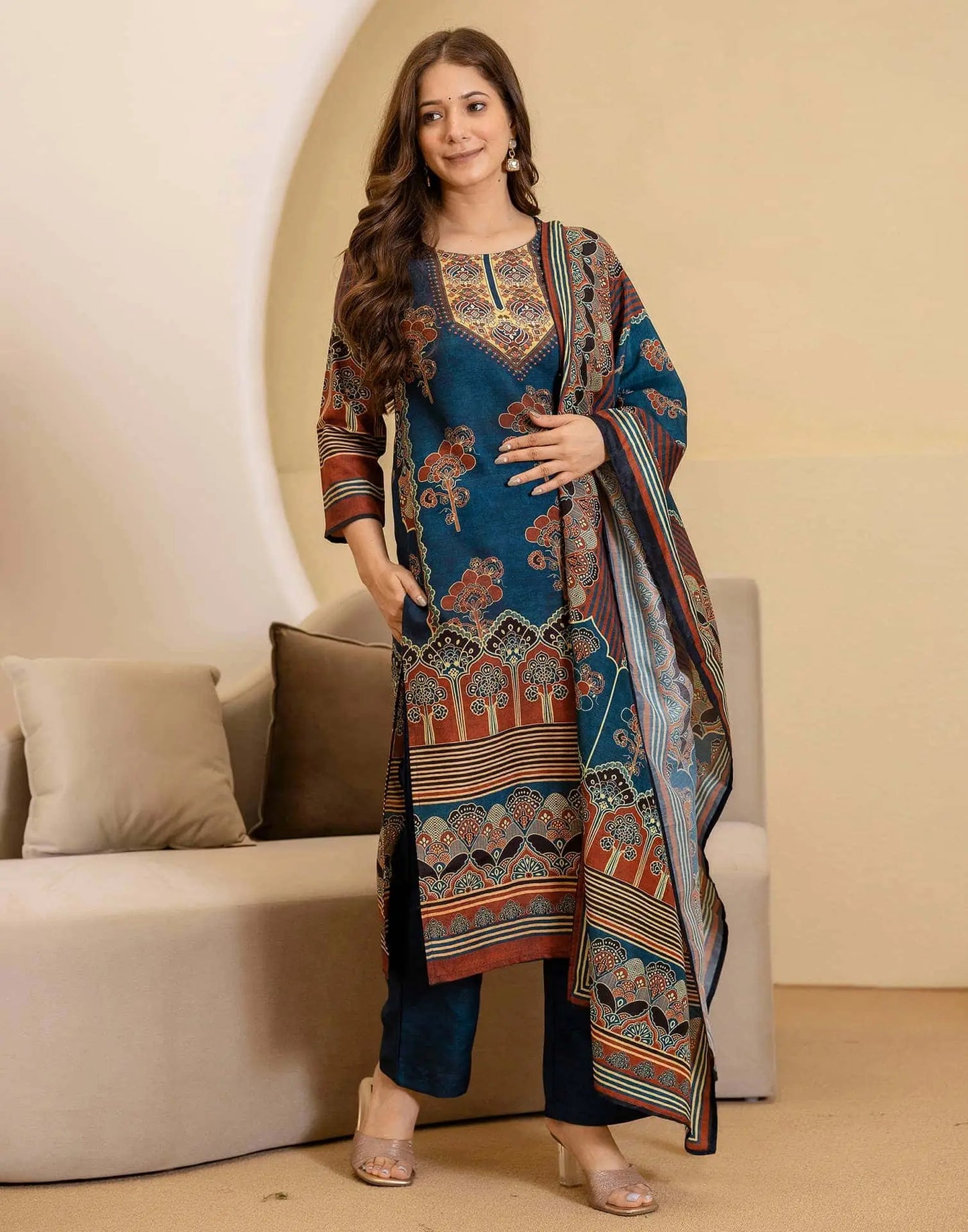 Cotton Printed Straight Kurta with Pant & Dupatta