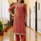 Cotton Blend Sequence, Embroidery and Lace Straight Kurta with Pant & Dupatta