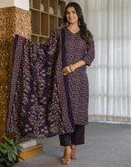 Cotton Blend Floral Print Straight 3 Piece Kurta Set