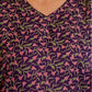 Dark Purple Silk Floral Printed V Neck 3/4 Sleeve Straight Kurta Set With Pant & Dupatta