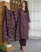 Cotton Blend Floral Print Straight 3 Piece Kurta Set