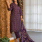 Dark Purple Silk Floral Printed V Neck 3/4 Sleeve Straight Kurta Set With Pant & Dupatta