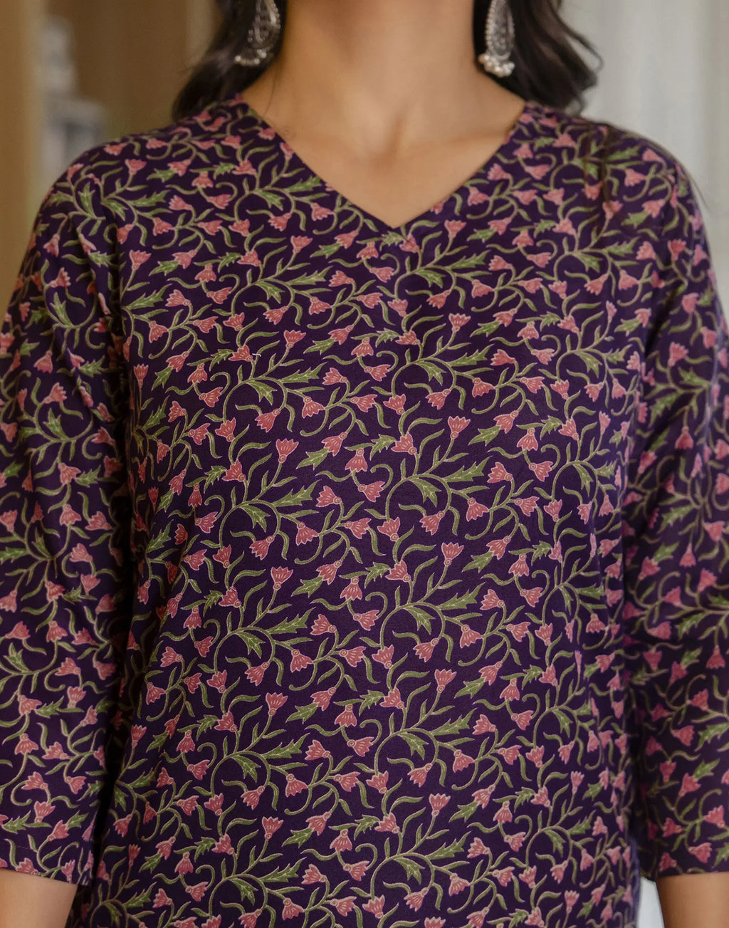 Cotton Blend Floral Print Straight 3 Piece Kurta Set