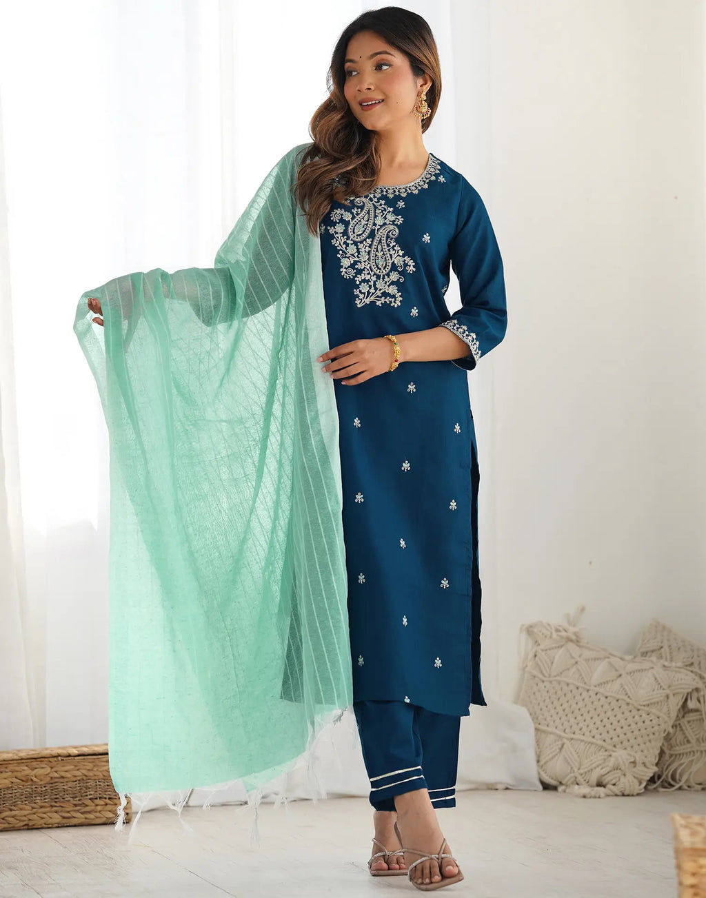 Viscose Rayon Embroidered Straight 3 Piece Kurta Set