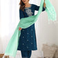 Cotton Blend Sequence, Embroidery and Lace Straight Kurta with Pant & Dupatta