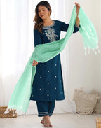 Viscose Rayon Embroidered Straight 3 Piece Kurta Set