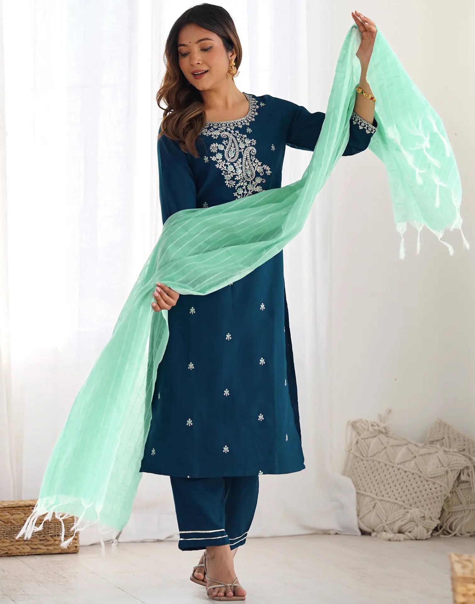 Viscose Rayon Embroidered Straight 3 Piece Kurta Set