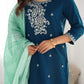 Cotton Blend Sequence, Embroidery and Lace Straight Kurta with Pant & Dupatta