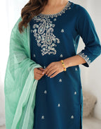 Viscose Rayon Embroidered Straight 3 Piece Kurta Set