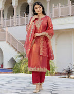 Shimmer Net Embroidered Straight 3 Piece Kurta Set