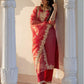 Rani Pink Silk Embroidered Sweetheart Neck 3/4 Sleeve Straight Kurta Set With Pant & Dupatta