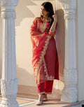 Shimmer Net Embroidered Straight 3 Piece Kurta Set