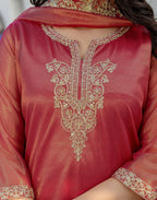 Shimmer Net Embroidered Straight 3 Piece Kurta Set