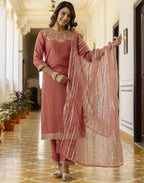 Viscose Rayon Embroidered Straight 3 Piece Kurta Set