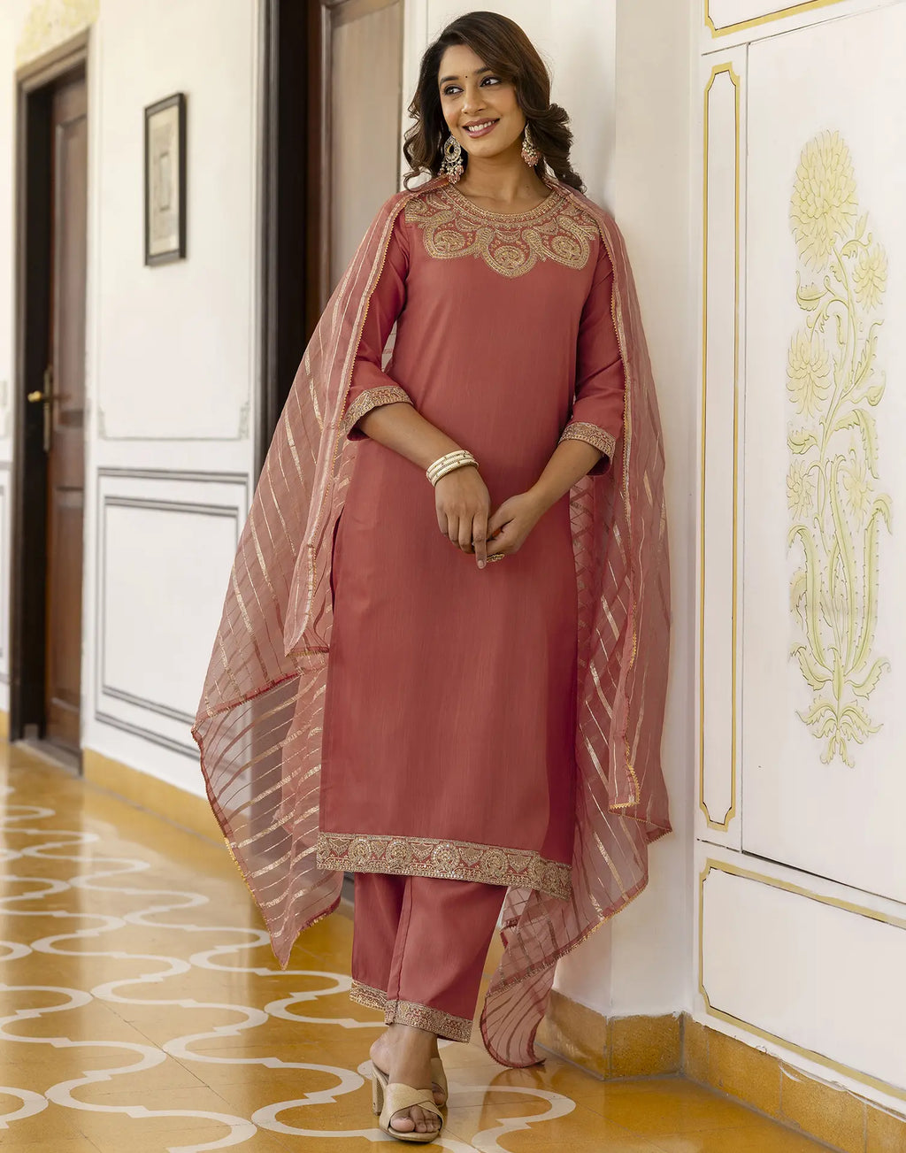 Viscose Rayon Embroidered Straight 3 Piece Kurta Set