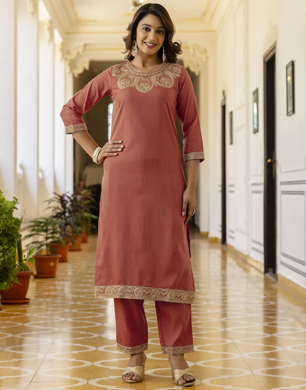 Viscose Rayon Embroidered Straight 3 Piece Kurta Set