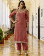 Viscose Rayon Embroidered Straight 3 Piece Kurta Set