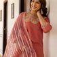 Cotton Blend Sequence, Embroidery and Lace Straight Kurta with Pant & Dupatta
