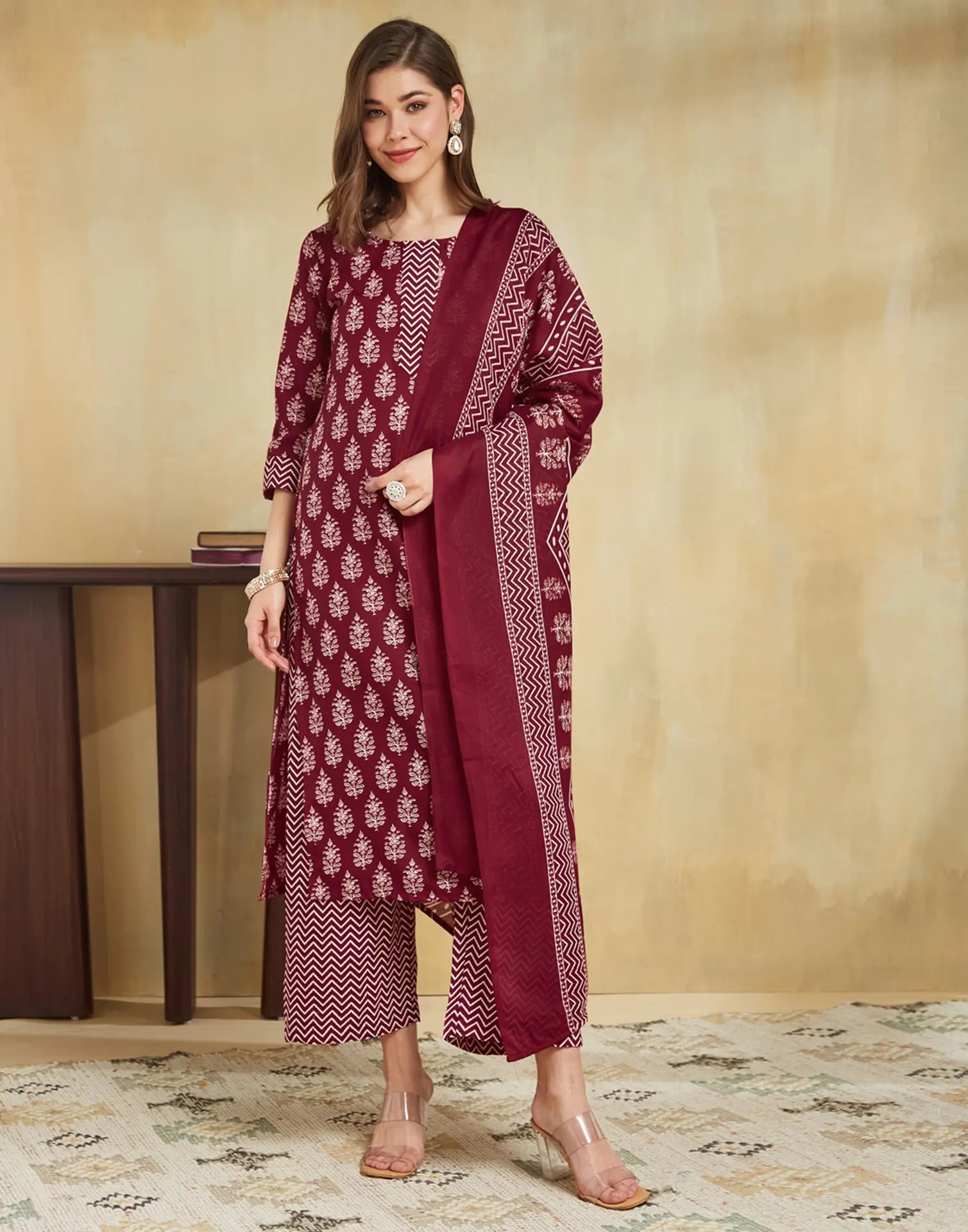 Viscose Rayon Printed Straight 3 Piece Kurta Set