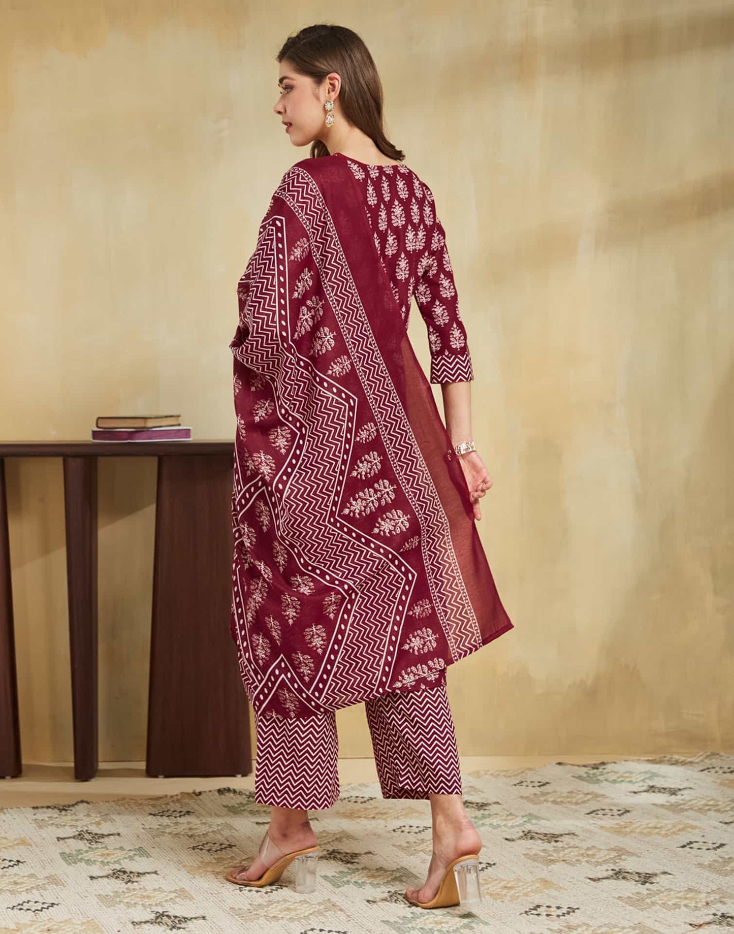 Cotton Blend Printed and Printed Lace Straight Kurta with Pant & Dupatta