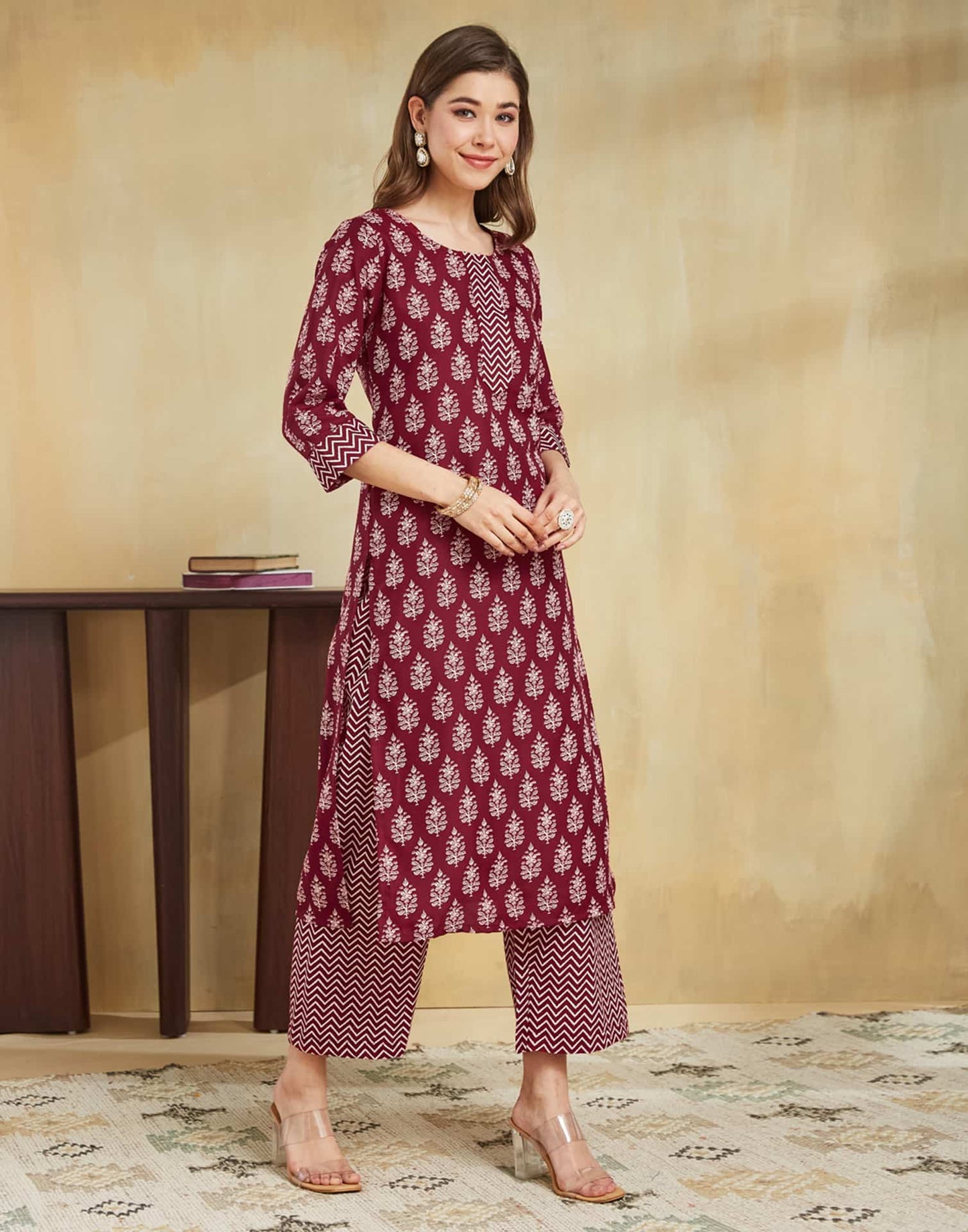 Cotton Blend Printed and Printed Lace Straight Kurta with Pant & Dupatta