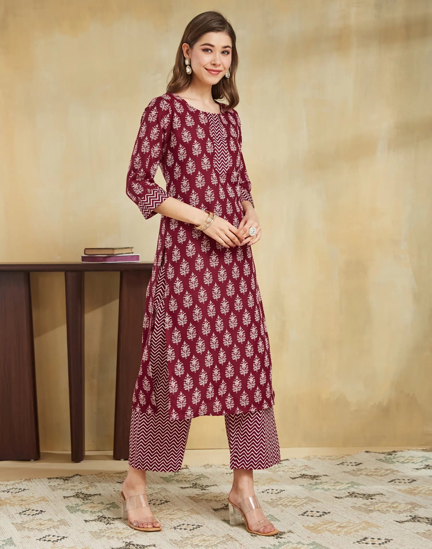 Viscose Rayon Printed Straight 3 Piece Kurta Set