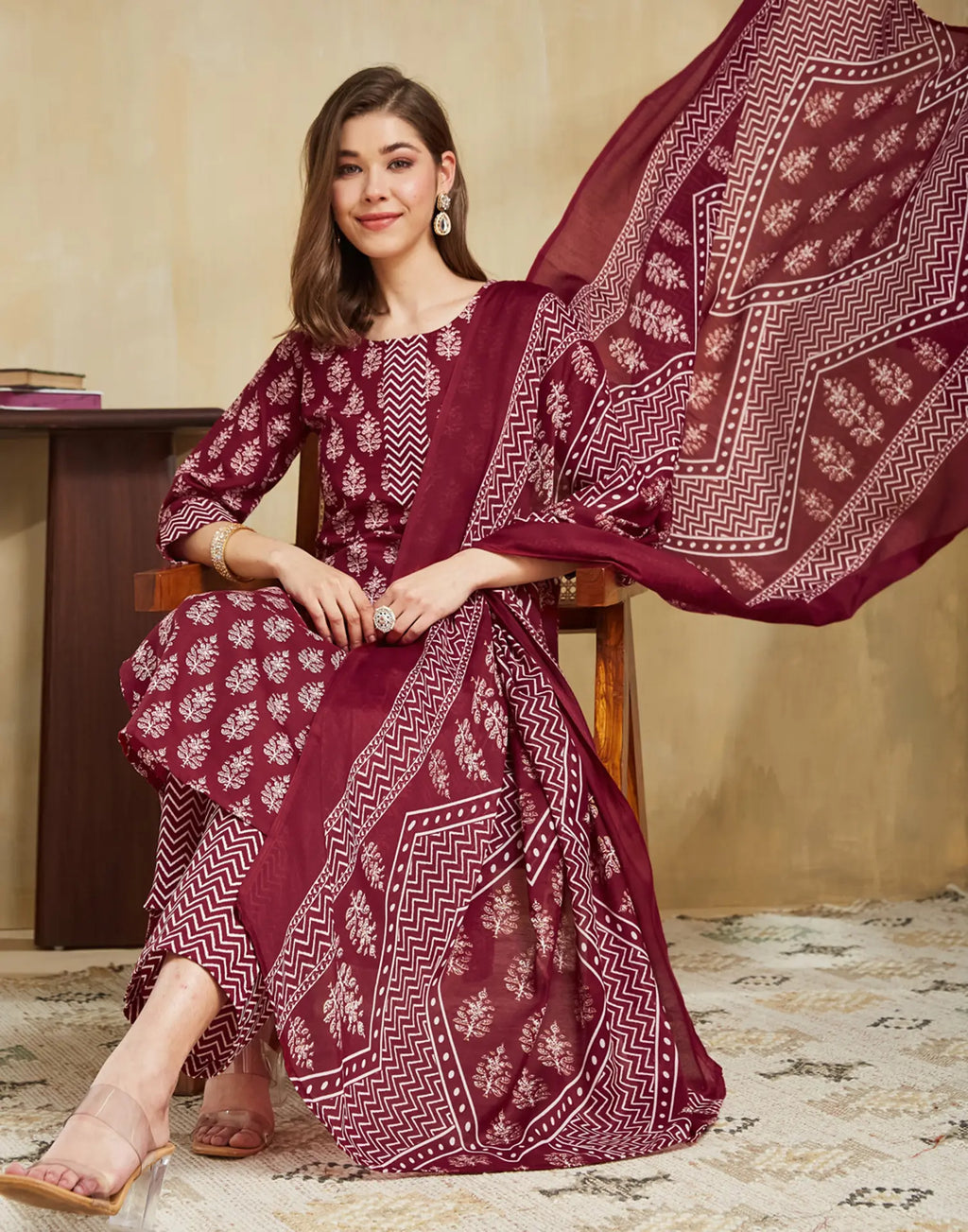 Viscose Rayon Printed Straight 3 Piece Kurta Set