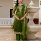 Net Sequins, Embroidery and Gota Lace Straight Kurta with Pant & Dupatta