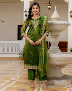 Shimmer Net Embroidered Straight 3 Piece Kurta Set
