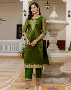 Shimmer Net Embroidered Straight 3 Piece Kurta Set