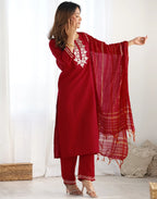 Viscose Rayon Embroidered Straight 3 Piece Kurta Set