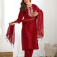 Cotton Blend Sequence, Embroidery and Lace Straight Kurta with Pant & Dupatta
