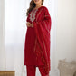 Cotton Blend Sequence, Embroidery and Lace Straight Kurta with Pant & Dupatta
